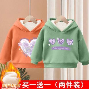 Girls' Sweatshirt Plus Velvet Thickened Autumn and Winter 2023 New Western Style Children's Clothing Boy's Hooded Clothes Winter Clothes Children's 12