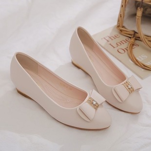 Soft Leather Flat-heeled Shoes Women's Round-toe All-match Long-standing Not Tired Soft-soled Non-slip Flat-soled Mom Shoes Slip-on Nurses' Shoes