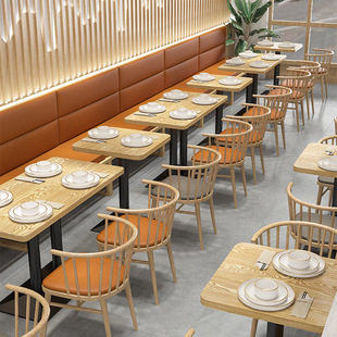 Solid Wood Wall Card Seat Sofa Milk Tea Shop Restaurant Restaurant Japanese Food Shop Noodle Shop Western Restaurant Dining Table and Chair Combination Commercial