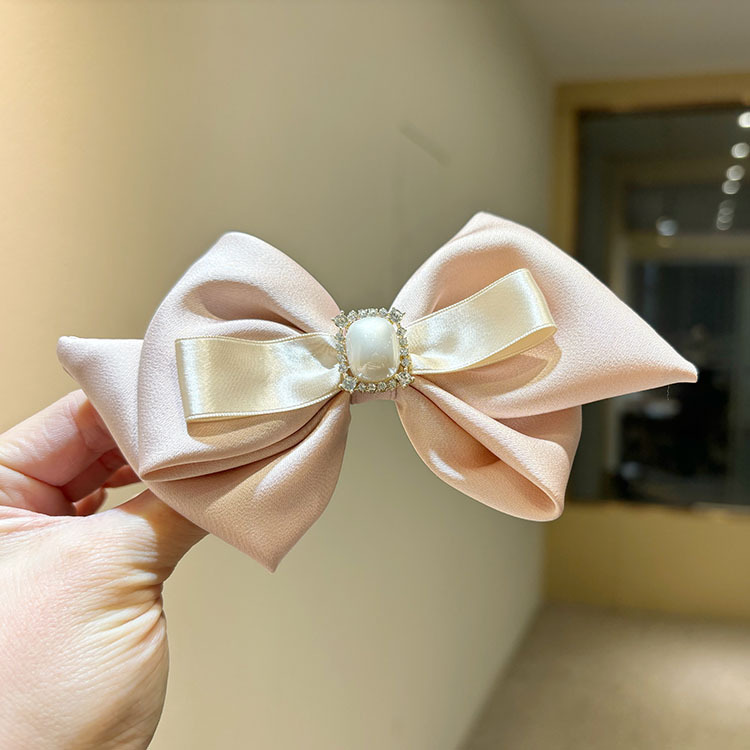 Feather Xi Satin Bow Hairpin Fashion Pearl Rhinestone Light Luxury Exquisite Spring Clip Duckbill Clip Hairband Ponytail