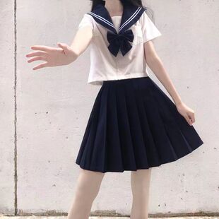 Wholesale sailor suit jk uniform basic navy blue two sets women's summer genuine Japanese college style long skirt