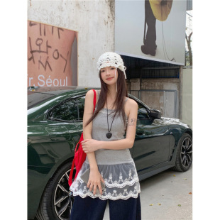 2025 Spring French Sweet Lace Stitching Slim Camisole Women's Sleeveless Base Top Women