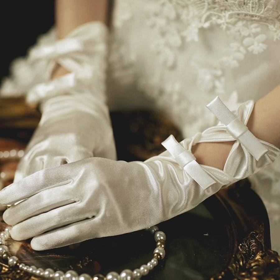 Nuns Gloves White Satin Bow Lace Wedding Short Gloves Wedding Ceremony Wedding Dress Accessories Photo