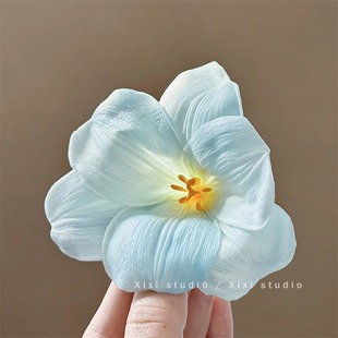 Blue Tulip Hairpin Fresh Holiday Style Flower Side Hairpin Photo Hair Accessories Atmosphere Fringe Clip Headwear