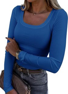 Женская ложка с длинным рукавом Шея Ребристые Трикотажные Футболка Slim Fit Basic Рубашка