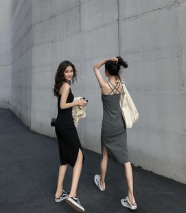 Mid-length Strap Dress Summer Women's Split Elegant Slimming Inner Base Skirt Strap Inner Strap Outer Wear Beauty