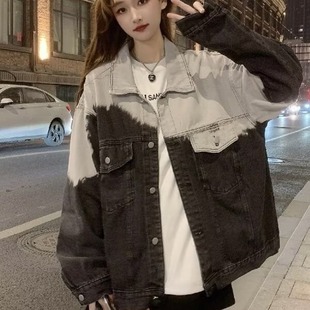 American Retro Denim Jacket High Street Couple Spring and Autumn Gradient Washed Denim Jacket oversize Tooling Jacket for Men