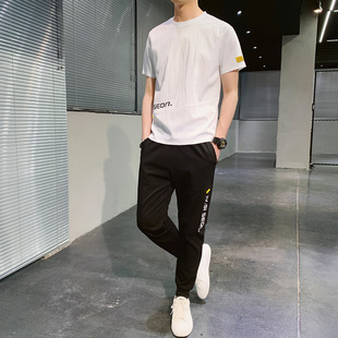 2021 Casual Suit Men's Summer Loose Fashionable Ice Silk Men's Short-sleeved T-shirt Handsome Sportswear Two-piece Set