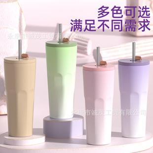 2024 New Water Cup 750 ml Stainless Steel Suction Pipe Cup Portable Cross-border Car Thermos Cup Printable logo