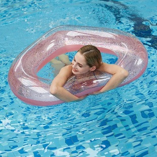 Amazon Inflatable Heart-Shaped Sequin Swimming Ring PVC Thickened Transparent Water Toy Indoor and Outdoor Love Swimming Ring