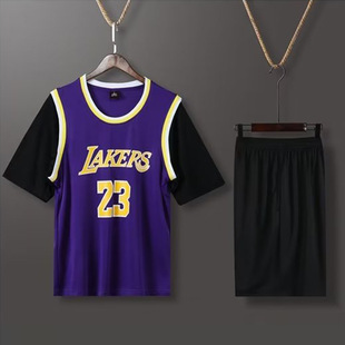 № 24 Костюм-футболка с короткими рукавами Kobe, Мужской трикотажный баскетбольный костюм, быстросохнущая искусственная летняя спортивная одежда из двух предметов Purple Ice Silk