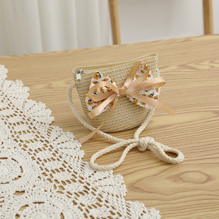 Summer Children's Straw Hat Waved Lace Straw Hat Bag Two-piece Set Foreign-style Cute Butterfly Sunscreen Sun Hat