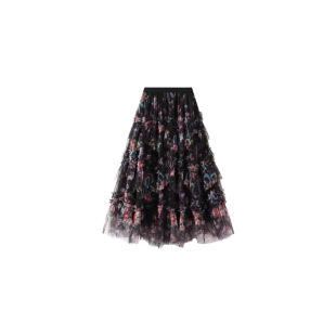 Heavy Industry Irregular Skirt Stitching Printed Spare Skirt Color Cake 2025 New Style Skirt Mesh Long Skirt