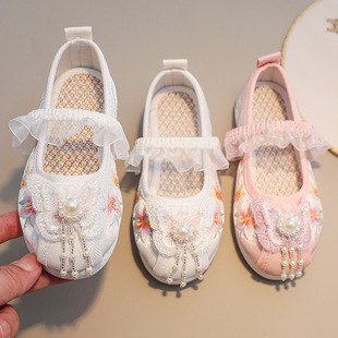 Girls' Hanfu Shoes Ancient Suit Old Beijing Children's Cloth Shoes Embroidered Shoes Antique Chinese Handmade Cheongsam Horse Face Skirt Shoes