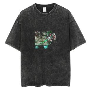 Streetwear Tshirt Japanese Anime Graphic Vintage Washed Blac