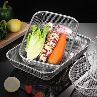 304 Stainless Steel Rectangular Mesh Basket Thick Steel Wire Mesh Screen Kitchen Washing Basket Fruit Filter Basket Bowl Chopsticks Drain Basket