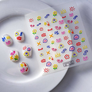 Relief nail sticker little girl food pastry macaron color dessert nail diy decorative sticker donut