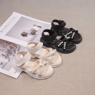 Girls' 2025 Summer New Pearl Sandals Fashionable Stylish All-Match Soft Bottom Non-Slip Student Pearl Sandals Trendy