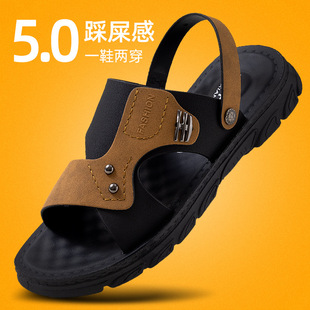 2025 Summer Men's New Casual Sandals Men's Wholesale Driving Breathable All-match Beach Shoes Thick Sole Anti-slip Shoes