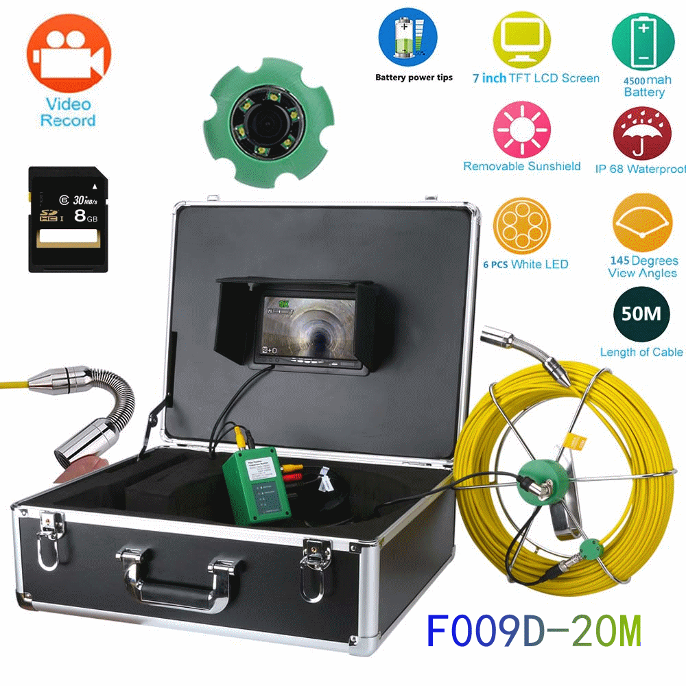 7 inch 22mm waterproof industrial pipeline endoscope video inspection camera system underground TV 20M 50m