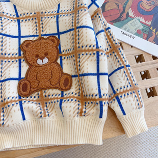 Детская одежда Little Bear, новый осенне-зимний утолщенный свитер на флисовой подкладке для мальчиков, пуловер, вязаный свитер с круглым вырезом