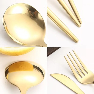 Cross-border Stainless Steel Portuguese Tableware Internet Popular Western Tableware Thickened Golden Steak Knife, Fork and Spoon Set Coffee Spoon
