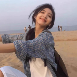 BM Fengzhang Ruonan Star with Blue Plaid Shirt Top Women's Bm New Casual Loose Shirt Jacket