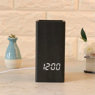 Creative fashion LED pen clock electronic wooden personality Office digital clock desktop storage pen alarm clock
