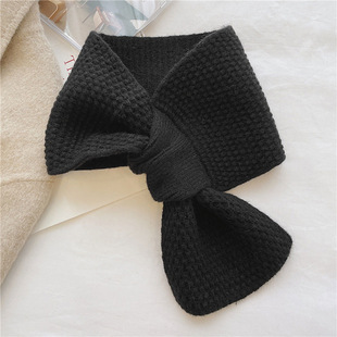 Korean Style Cross Scarf Girl's Autumn and Winter Solid Color Simple Neck Protection New All-match Knitted Wool Western Style Small Scarf