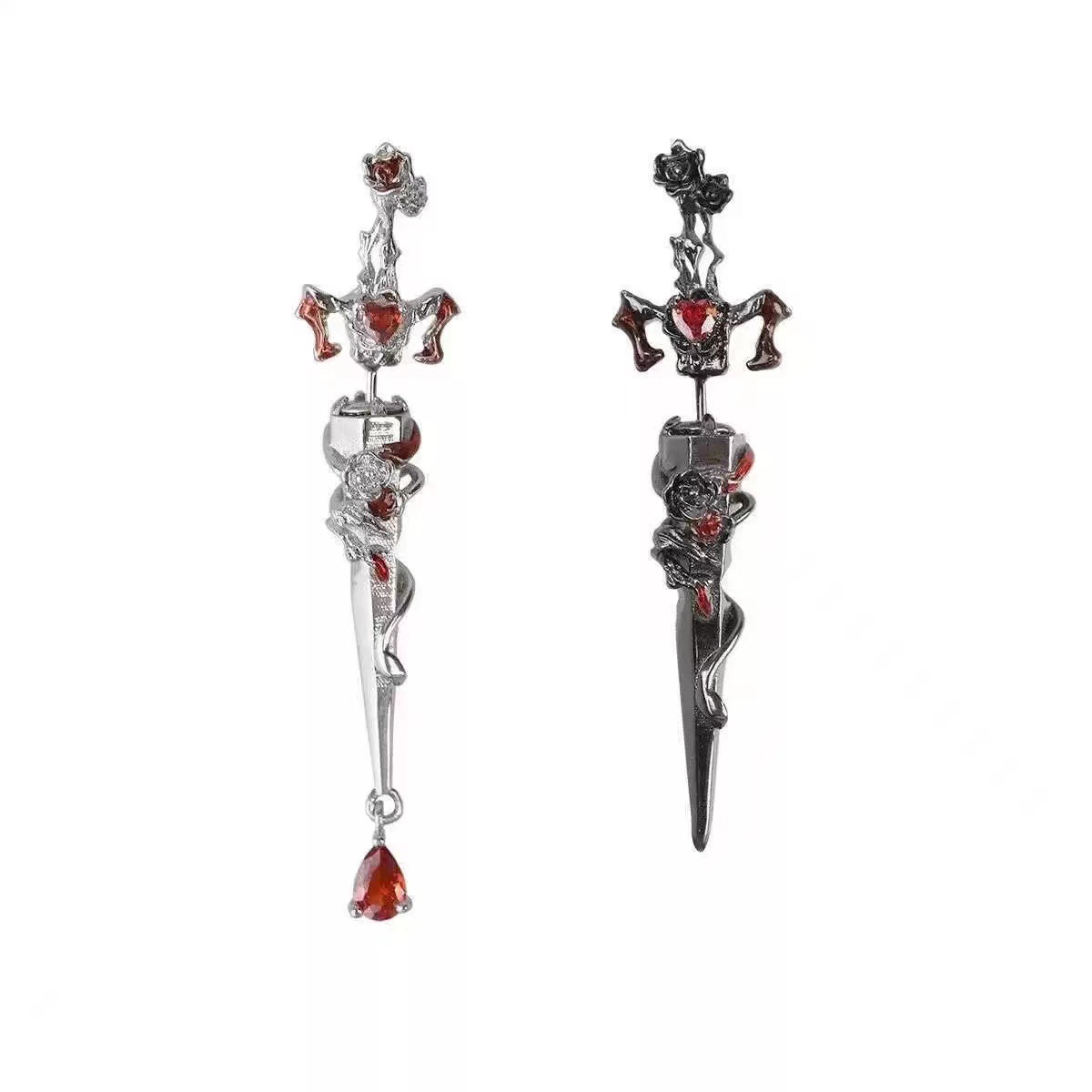 Cross-border Pure Love God of War Rose Sword Piercing Ear Needle Niche Design Dark Rose Ear Stud Earrings Advanced Earrings