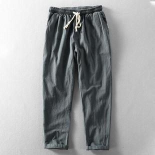 Summer New Linen Pants Men's Loose Men's Cotton and Linen Casual Pants Youth Trendy Breathable Men's Pants Solid Color Long Pants