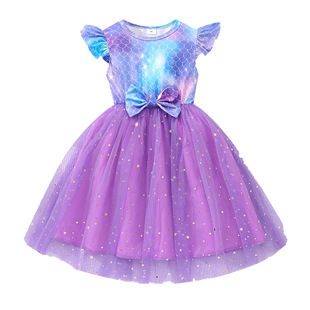 Girls (small) dress, summer flying sleeve fish scale mesh