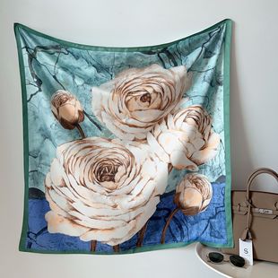 2024 Summer New Sunscreen Scarf Imitation Silk Printed Scarf Women Elegant Big Flower Decorative Headscarf Spot