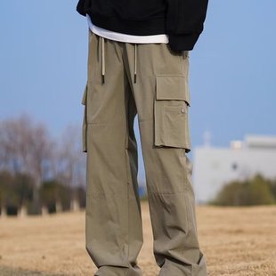 Spring and Summer Casual Pants Men's 2024 Trendy High Street Caught Pants Men's Outdoor Waterproof Rush Pants Men's Ripper Handsome Straight Pants