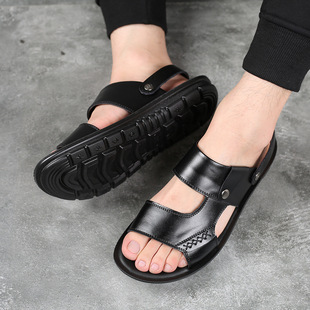 Men's Sandals Summer Genuine Leather Soft-soled Non-slip Beach Shoes 2023 New Large Size 46 Casual Outwear 47 Sandals and Slippers