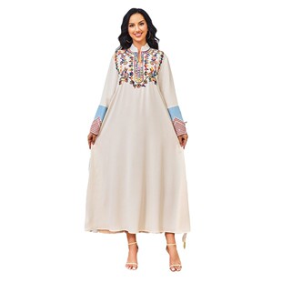 Foreign Trade Europe and the United States Middle East Robe New Muslim Robe Women's Long Dress Embroidered Elegant Long Sleeve dress Evening Dress