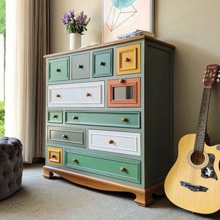 * J American style bucket cabinet solid wood bedroom storage cabinet living room simple decoration wall storage cabinet vintage chest of drawers