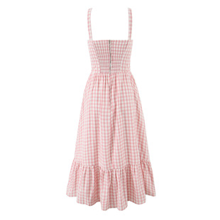 2025 New Sweet Plaid Yarn-dyed Chic Bow Sling dress French Square Collar Sexy Midi Dress