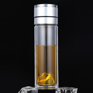 One-button quick opening double-layer closed mountain tea cup men's business glass high borosilicate double-layer glass tea separation cup
