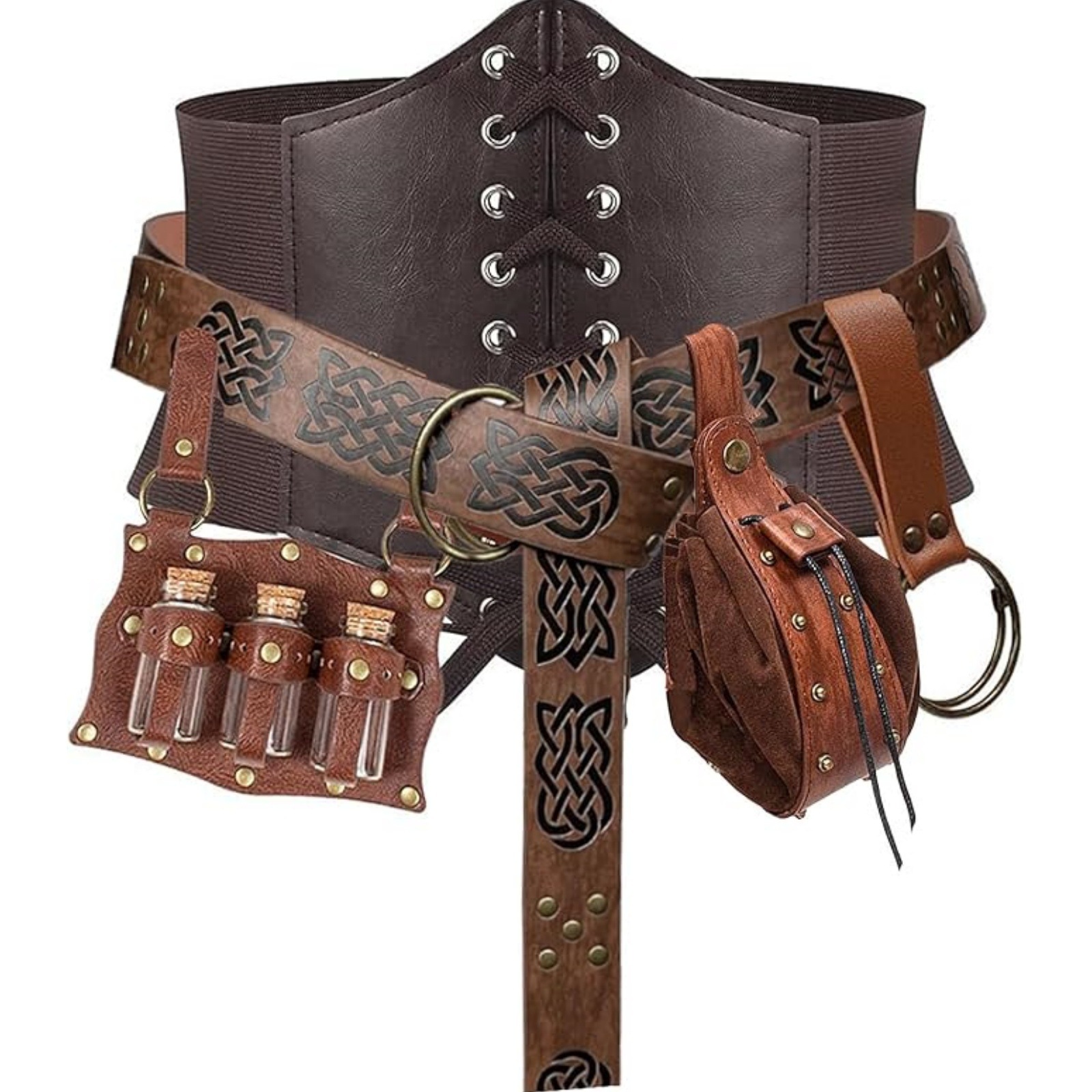 Cross-Border Medieval Retro Leather Waist Bag, Knight-Style Lace-Up Waist Bag, Larp Role-Playing Props Wholesale