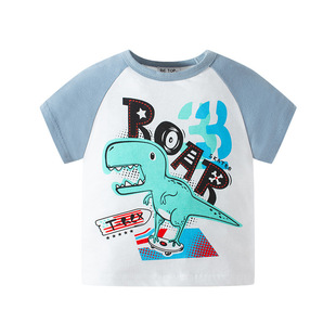 be top children's clothing children's summer new cartoon pattern boy's short sleeve cotton sweater cotton round neck sleeve