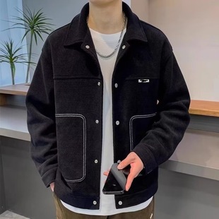 Autumn and Winter New Men's Fashion Brand Handsome Lapel Business Casual All-match Jacket Large Pocket Decorative Thickened Jacket