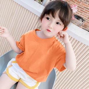9937# Boys and Girls Children White T-shirt Half Sleeve Top Solid Color Short Sleeve Uniform Class Suit Large Children Pure Cotton Pure White
