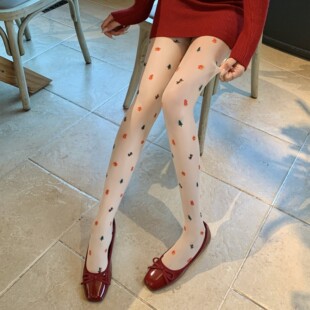 Christmas elements small cute print sweet meat black sexy spring and summer thin pantyhose ladies