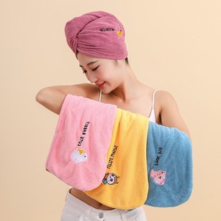 Coral fleece hair drying cap women's embroidery triangle shower cap thickened quick-drying absorbent home turban hair towel wholesale