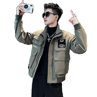 High-end Sense Crock Jacket Men's Trendy Brand Aviator Collar Top Autumn and Winter 2024 New Style Ripper Handsome Jacket for Men