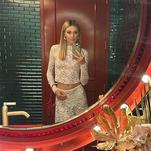 2024 winter new intellectual temperament solid color lace jacquard waist perspective top irregular skirt two-piece set