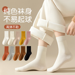 Boneless anti-Pilling hot stamping autumn and winter pile socks women's mid-calf socks pure cotton socks sweat-absorbent all-matching women's solid color