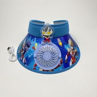 New Summer Sunscreen Hat Rechargeable Fan Hat for Boys and Girls Children's Big Hat Brim Cute Cartoon Travel Sun Hat