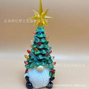 Battery resin colored lights decorations Christmas Christmas tree desktop glow new dwarf ceramic Christmas 2024